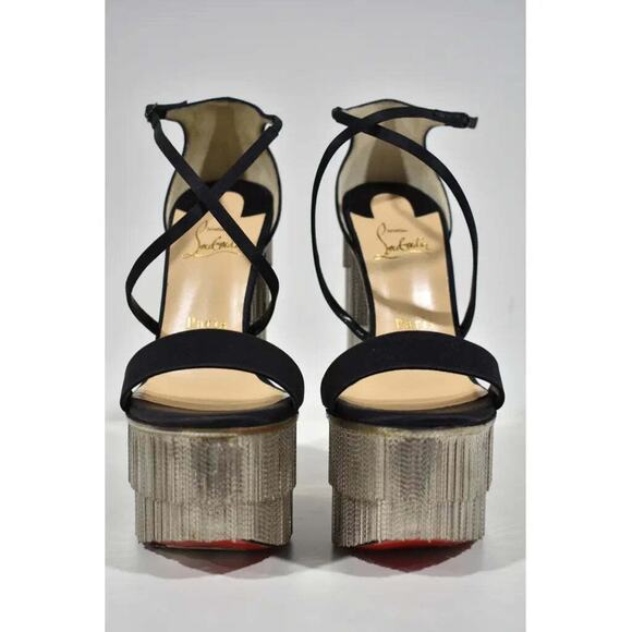 Christian Louboutin Foxtrottissima 160 Black Chain Wedge Sandal Heel Pump 37 - Picture 5 of 12